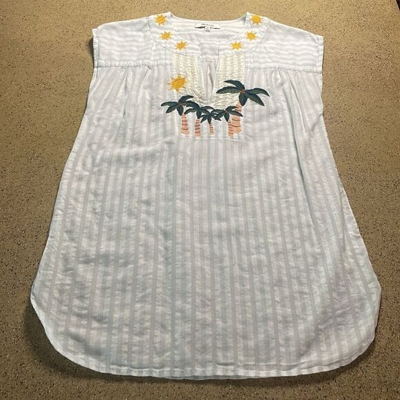Madewell Palm Tree Sunshine Embroidered Blue White Striped Sleeveless Top XS - Picture 9 of 13
